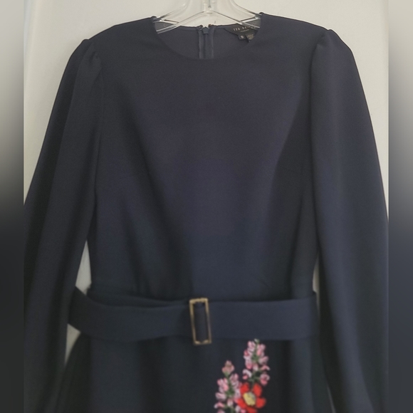 Ted Baker London Silia Kirstenbosch Embroidered Dress Blue Belt Long Sleeve XS - Picture 8 of 16